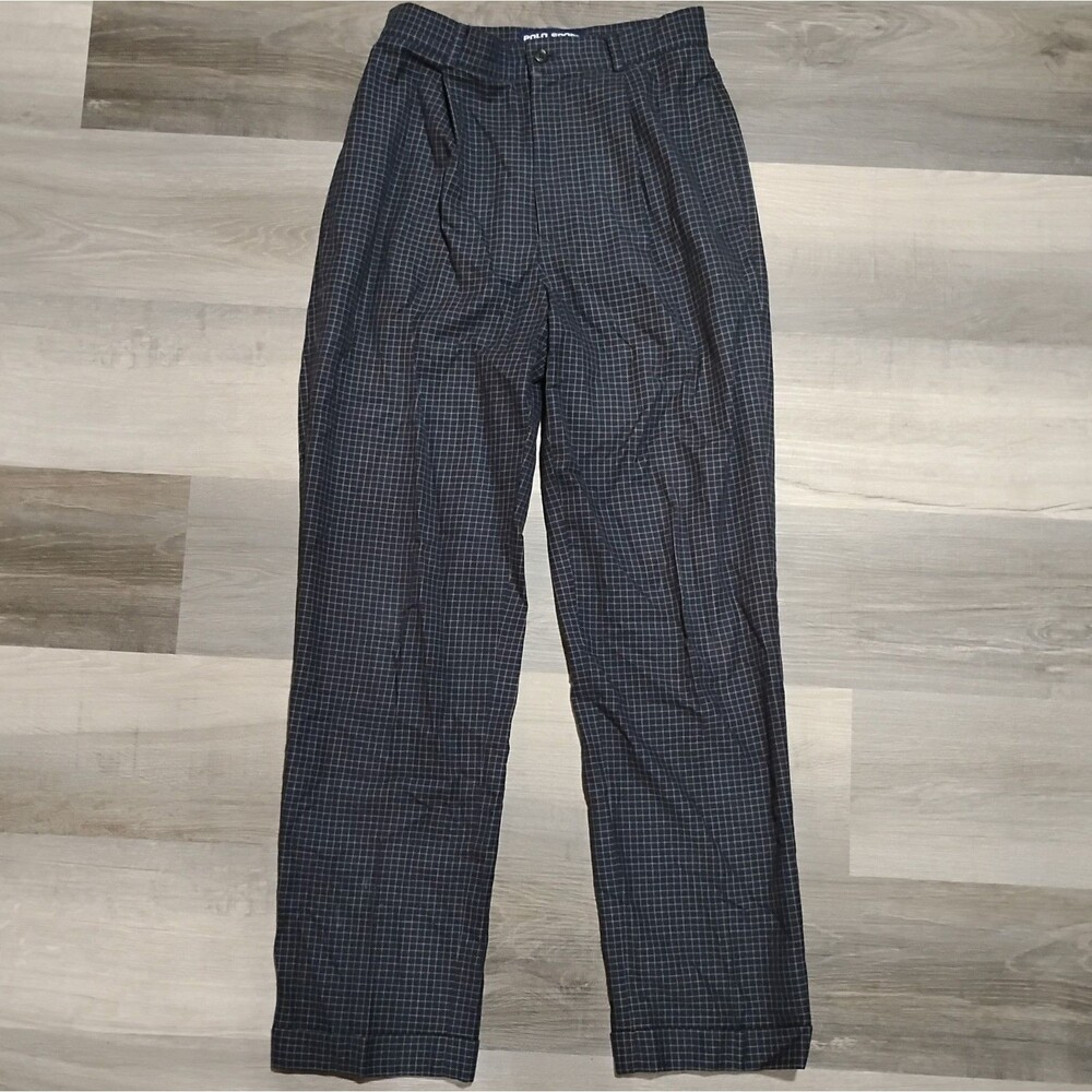 Ralph Lauren Polo Sport Vintage Womens Dress Pants Size 4 100% Cotton Blue Check